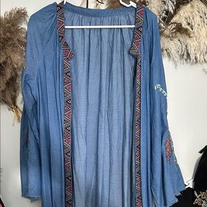 Bohemian Blue Embroidered Duster